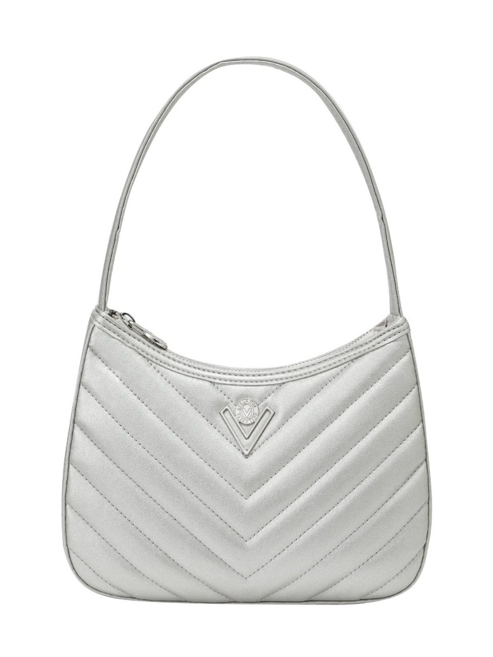 Valentino Orlandi Rowe Quilted Chevron Shoulder Bag – Silver